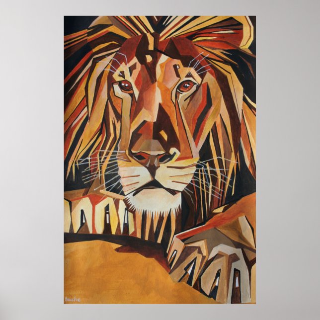 Poster Retrato Lion Em Estilo Geométrico De Arte (Frente)