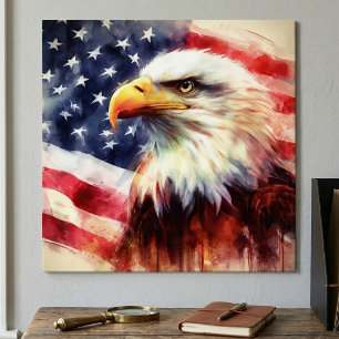 Poster Retrato Majestoso de Águia Careca com Bandeira Ame