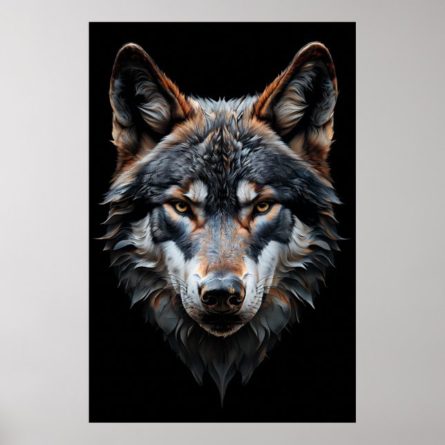Poster Retrato Majestoso do Lobo - Arte Animal Hiperreal (Frente)