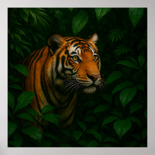 Poster Retrato Majestoso do Tigre de Bengala na Selva Vid