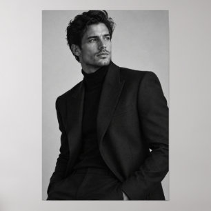 Poster Retrato Masculino Preto e Branco em Terno Preto Pa
