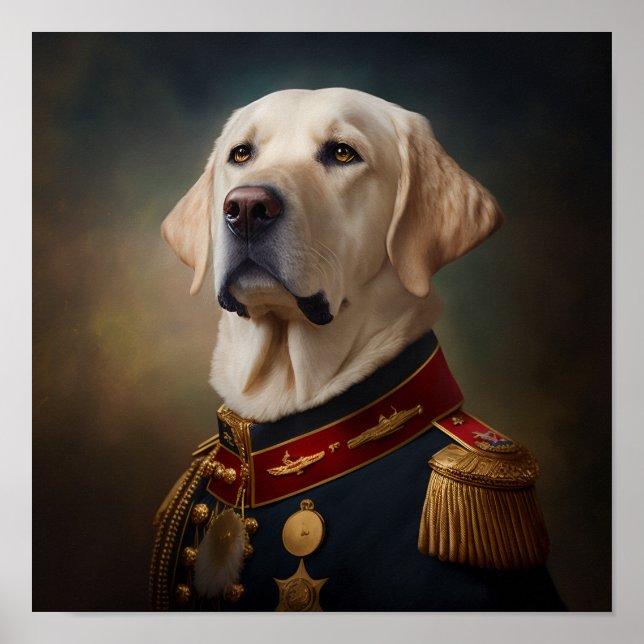 Poster Retrato Militar do Ouro Retriever Rico Labrador (Frente)