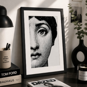 Poster Retrato Minimalista de Meia Face Preto e Branco