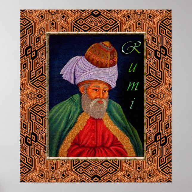 Poster Retrato Místico Sufi de Rumi em Geométrico BG (Frente)