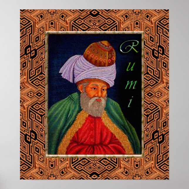 Poster Retrato Místico Sufi de Rumi em Geométrico BG (Frente)