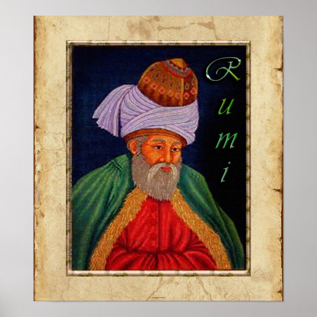 Poster Retrato Místico Sufi de Rumi em pergaminho busto B (Frente)
