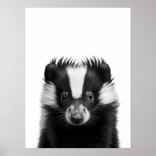 Poster Retrato moderno de bosque de gambá preto e branco (Frente)