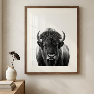 Poster Retrato moderno de Búfalo Bisão preto branco
