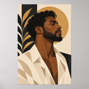 Poster Retrato Moderno de Homem Barbudo em Parede Artísti