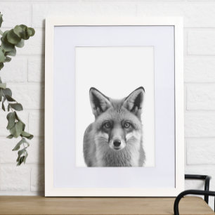 Poster Retrato moderno em preto e branco de Fox Woodland