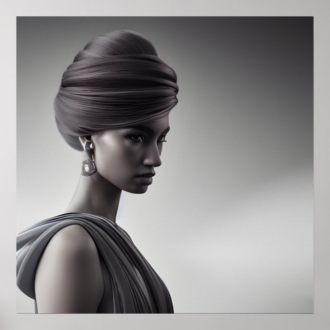 Poster Retrato monocromático de arte negra e branca (Frente)