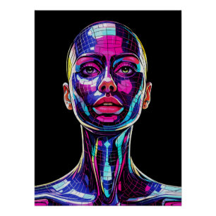 Pôster Retrato Mosaico Vibrante de uma Mulher Moderna