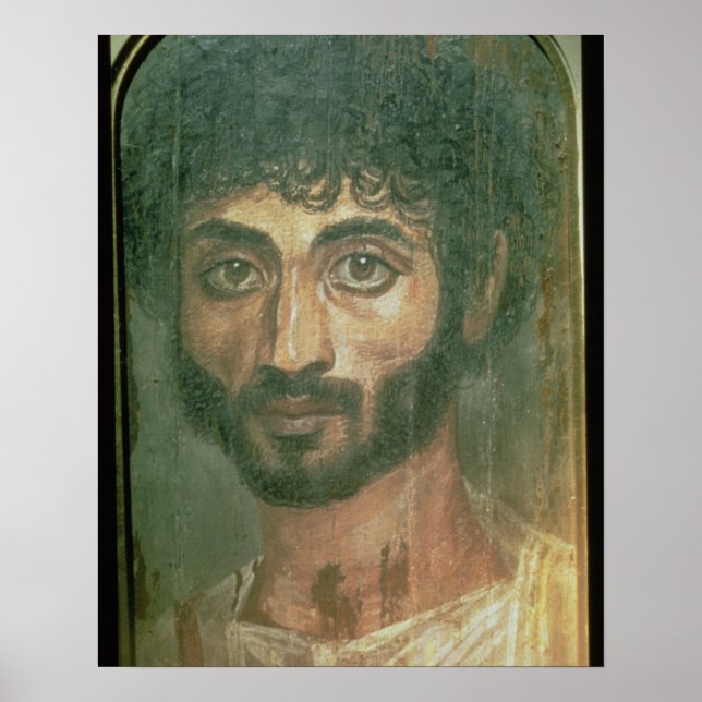 Pôster Retrato múmico de um homem, de Fayum, Romano-Egípc (Frente)