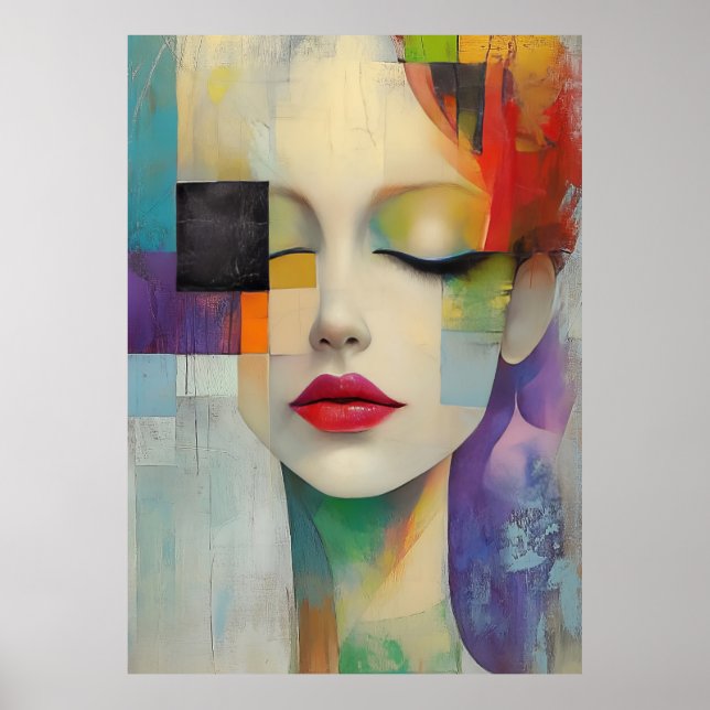 Poster Retrato no Surrealismo do Bloco de Cor (Frente)