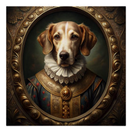 Pôster Retrato nobre de Cachorro Renascentista no Quadro