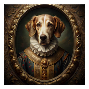 Pôster Retrato nobre de Cachorro Renascentista no Quadro