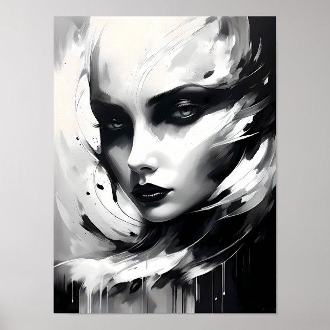 Poster Retrato para mulheres Abstrato brancas e pretas (Frente)