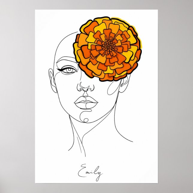 Poster Retrato Personalizado da Flor de Nascimento de Out (Frente)