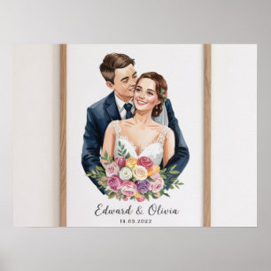 Poster Retrato personalizado de Casal de casamento - Brid