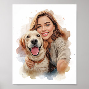 Poster Retrato Personalizado de Proprietário e Animal de