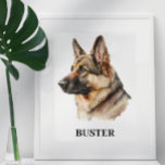Poster Retrato personalizado do German shepherd de aquare<br><div class="desc">Este design pode ser personalizado escolhendo a opção Editar Design. Você também pode transferir para outros itens. Entre em contato comigo em colorflowcreations@gmail.com ou use a opção de bate-papo no topo da página se você quiser ter este design em outro produto ou precisar de assistência com este design. Veja mais...</div>