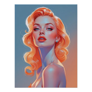 Pôster Retrato Pin-Up De Cabelo Laranja