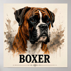 Poster Retrato Premium de Cachorro de Família Leal Boxer