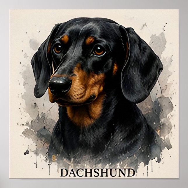 Poster Retrato Premium de Cachorro Salsicha Dachshund (Frente)