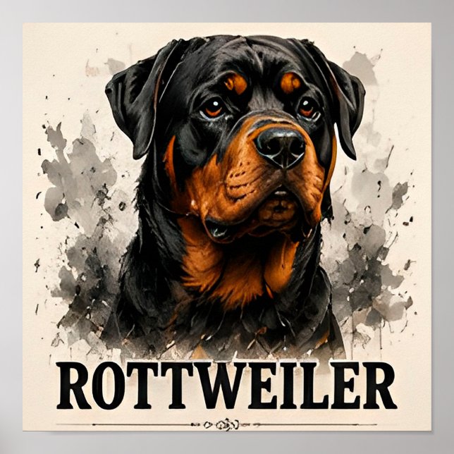 Poster Retrato Premium de Cão Guardião Rottweiler (Frente)