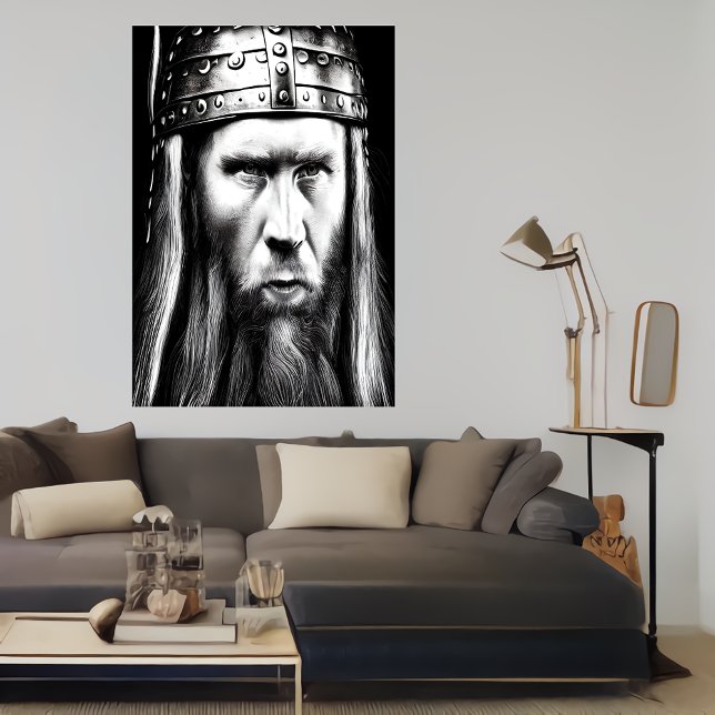 Poster Retrato preto e branco de um viking | Arte AI (Criador carregado)