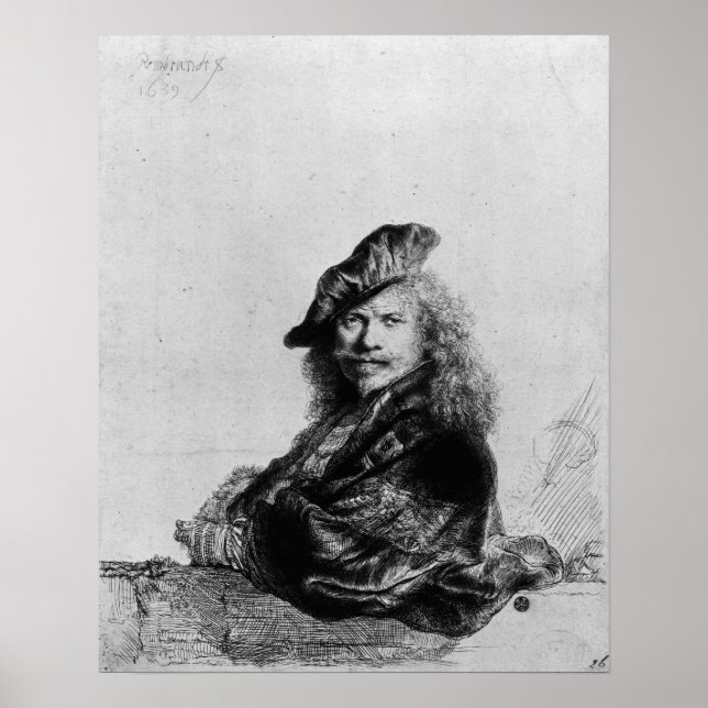 Pôster Retrato próprio inclinado sobre um pedúnculo, 1639 (Frente)
