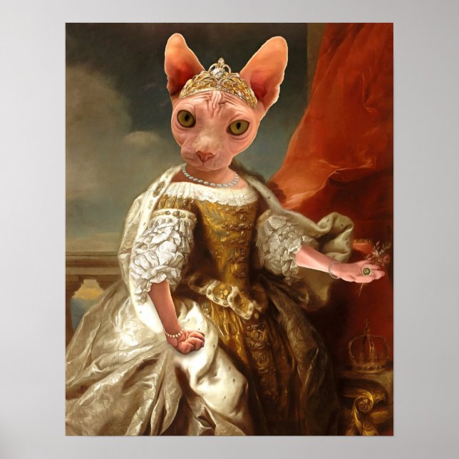 Poster Retrato Real da Rainha Gata Sphynx (Frente)