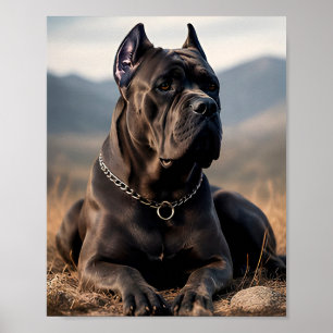 Poster Retrato Realista do Cane Corso Forte Cão Guardião