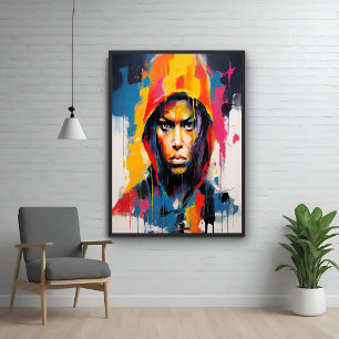 Pôster Retrato Rebelde Negrito e Vibrante - Abstrato Art