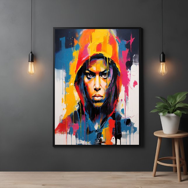 Poster Retrato Rebelde Negrito e Vibrante - Abstrato Art (Criador carregado)