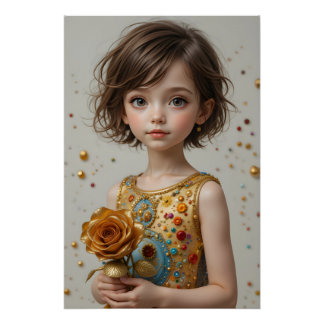 Pôster Retrato Rosa do ouro