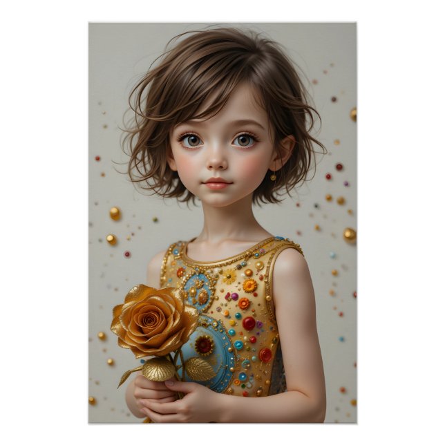 Pôster Retrato Rosa do ouro (Frente)