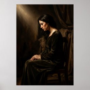 Poster Retrato Sombrio Mulher Velho Mestre Vestido de Vel