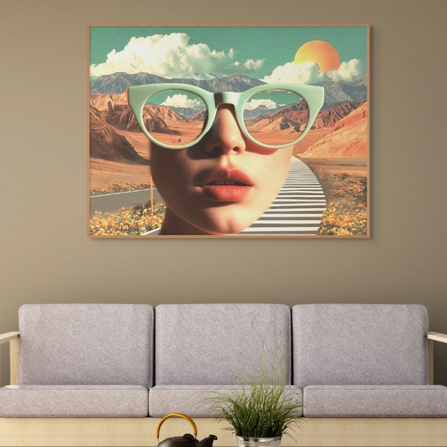 Poster Retrato Surreal com Óculos Refletindo Deserto (Surreal Portrait With Glasses Reflecting Desert)