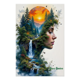Pôster Retrato Surreal da Natureza Mulher Pôr do Sol Cach