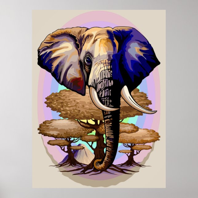 Poster Retrato Surreal do Elefante Africano (Frente)