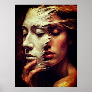 Poster Retrato Surrealista de Mulher com Máscara Pintada