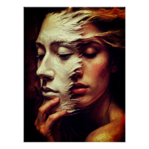 Retrato Surrealista de Mulher com Máscara Pintada