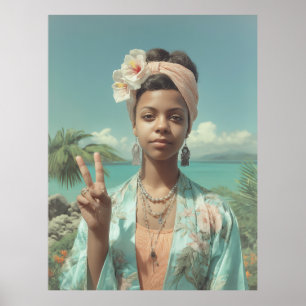 Poster Retrato Tropical com Sinal de Paz