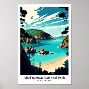 Poster Retrato Viagens vintage da Nova Zelândia Abel Tasm