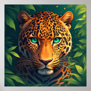 Poster Retrato Vibrante de Leopardo com Olhos Esmeralda