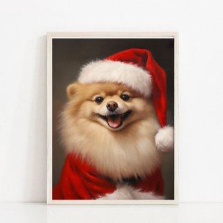 Poster Retrato Vintage de Pomerânia do Papai Noel de Nata