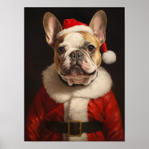 Poster Retrato Vintage do Bulldog do Papai Noel de Natal,