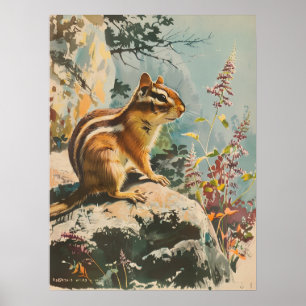 Poster Retrato Vintage do Chipmunk Oriental