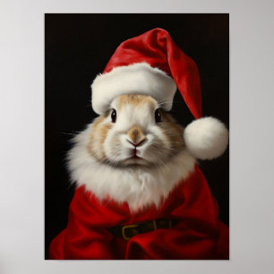 Poster Retrato Vintage do Coelho do Natal Santa, Vestido
